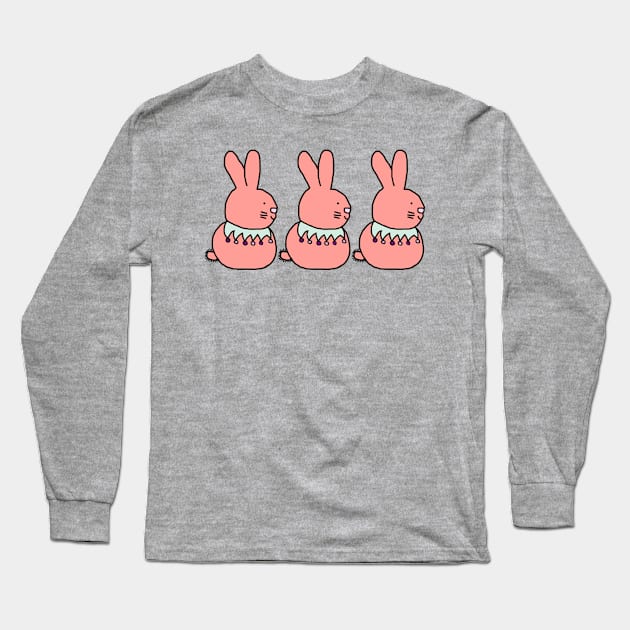 Three Rose Bunnies Long Sleeve T-Shirt by ellenhenryart